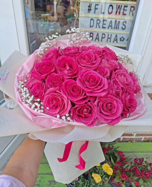 Букет от 21 цикламени рози